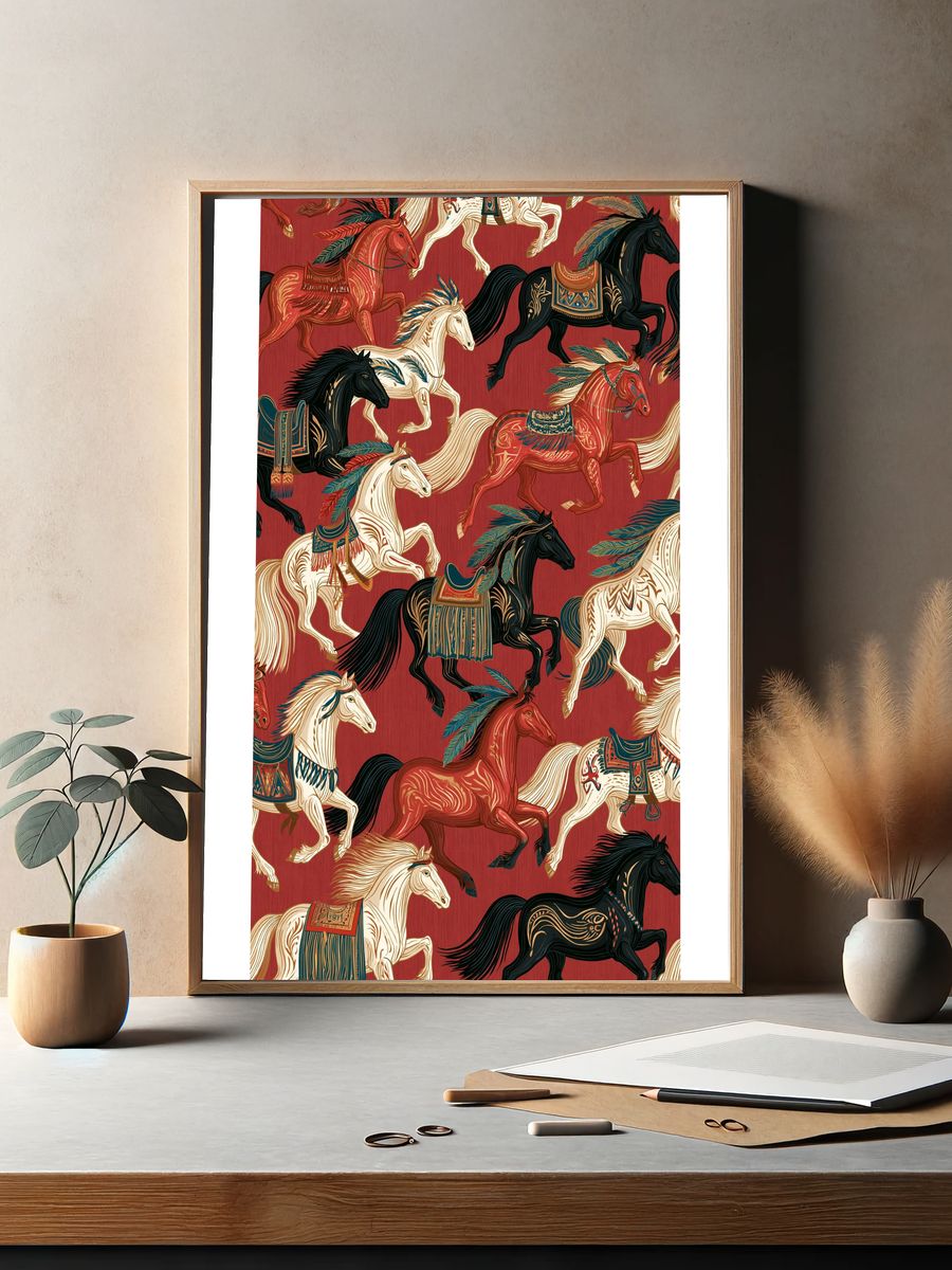 Decorative Horses Pattern Poster. — room view 2