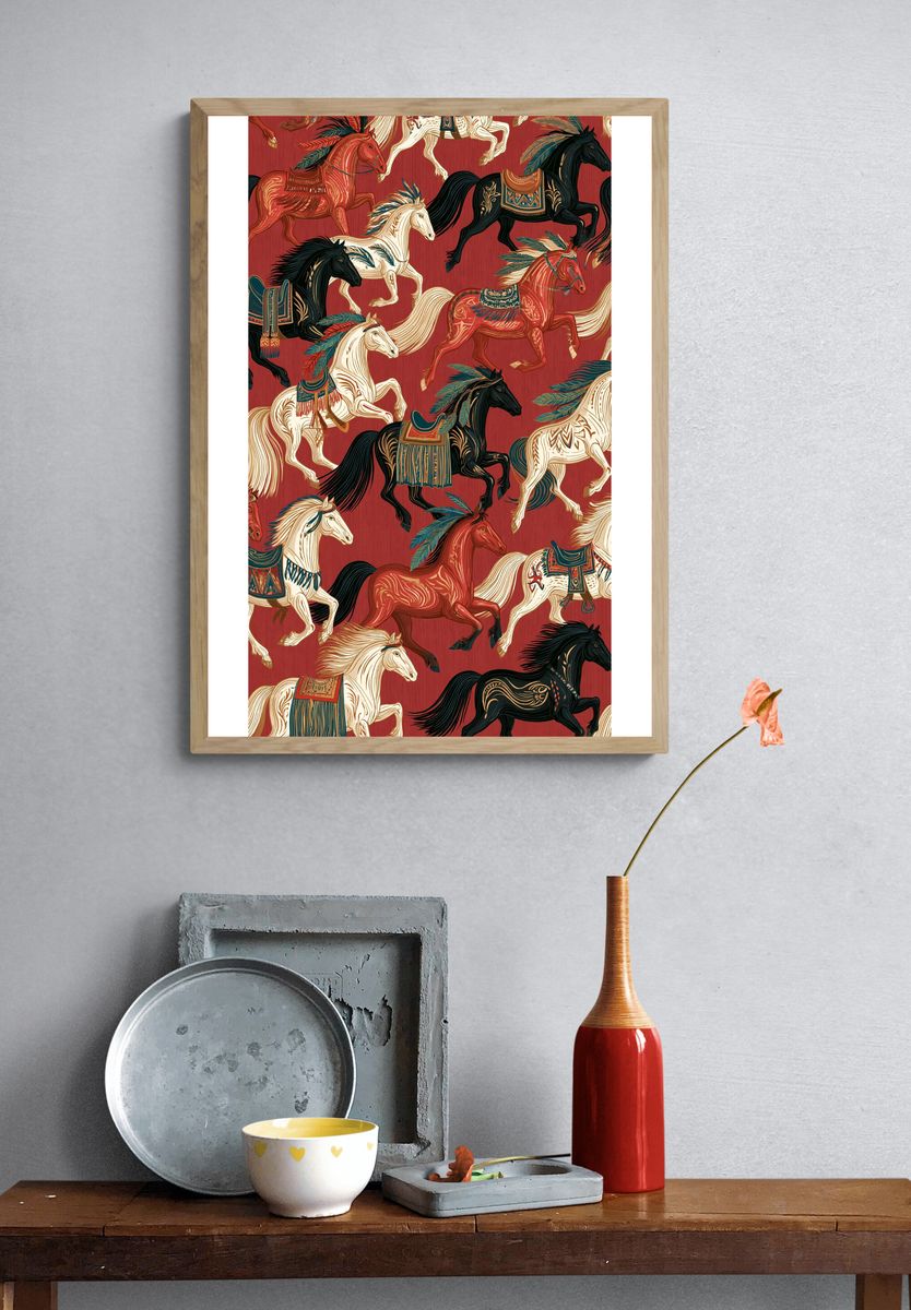 Decorative Horses Pattern Poster. — room view 3