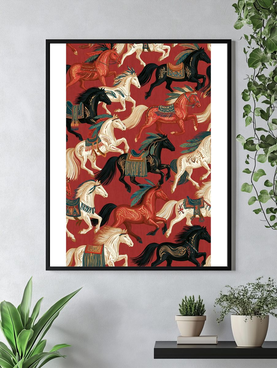 Decorative Horses Pattern Poster. — room view 4