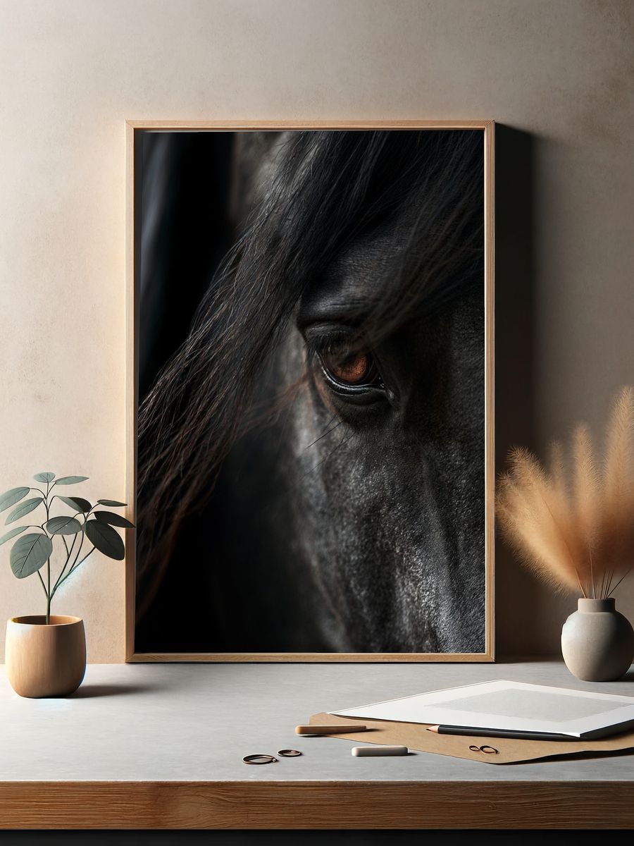 Black Horse Portrait Print. — room view 2