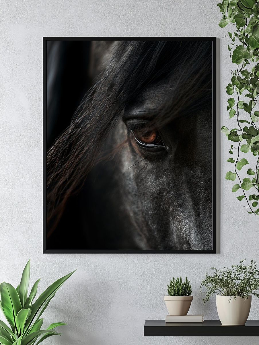 Black Horse Portrait Print. — room view 4