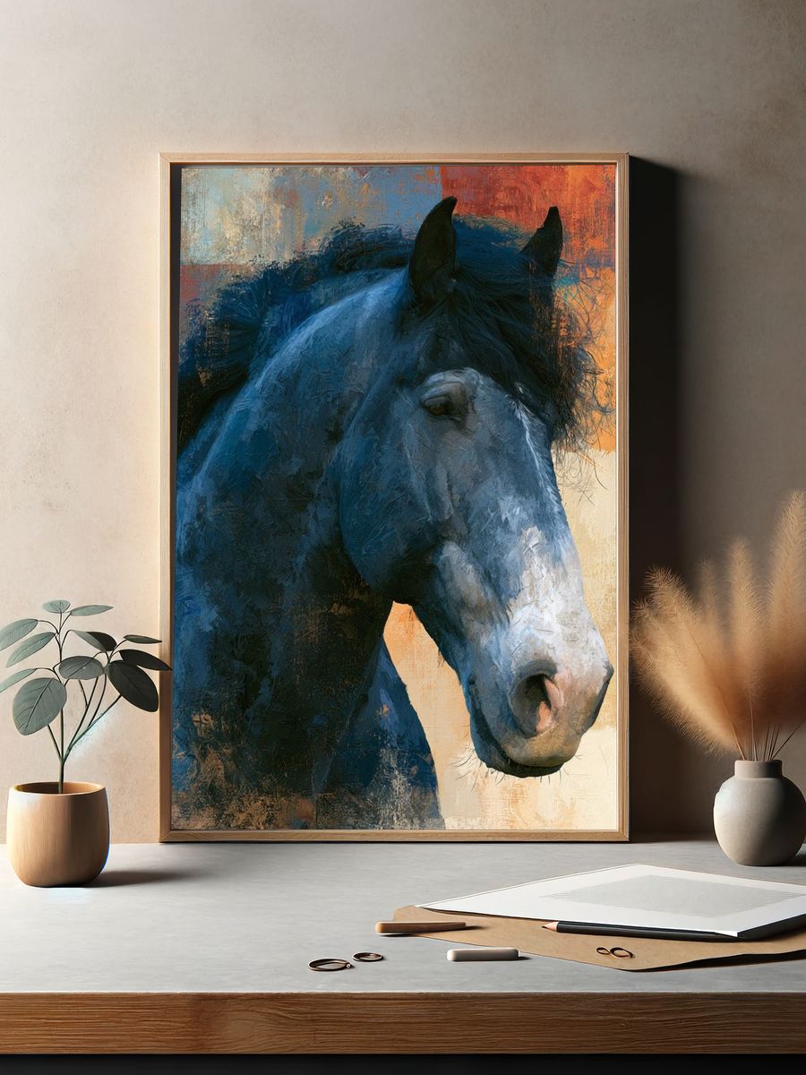 Blue Horse Portrait Poster. — room view 2