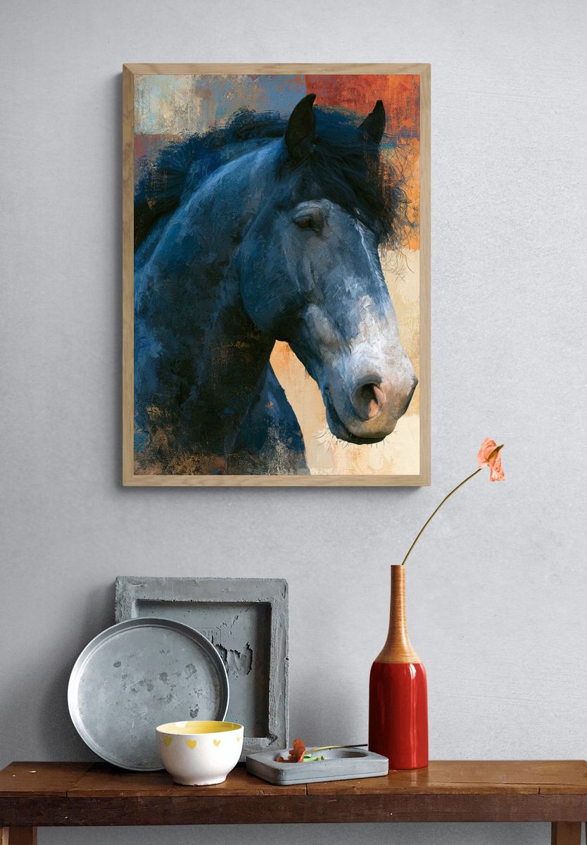 Blue Horse Portrait Poster. — room view 3