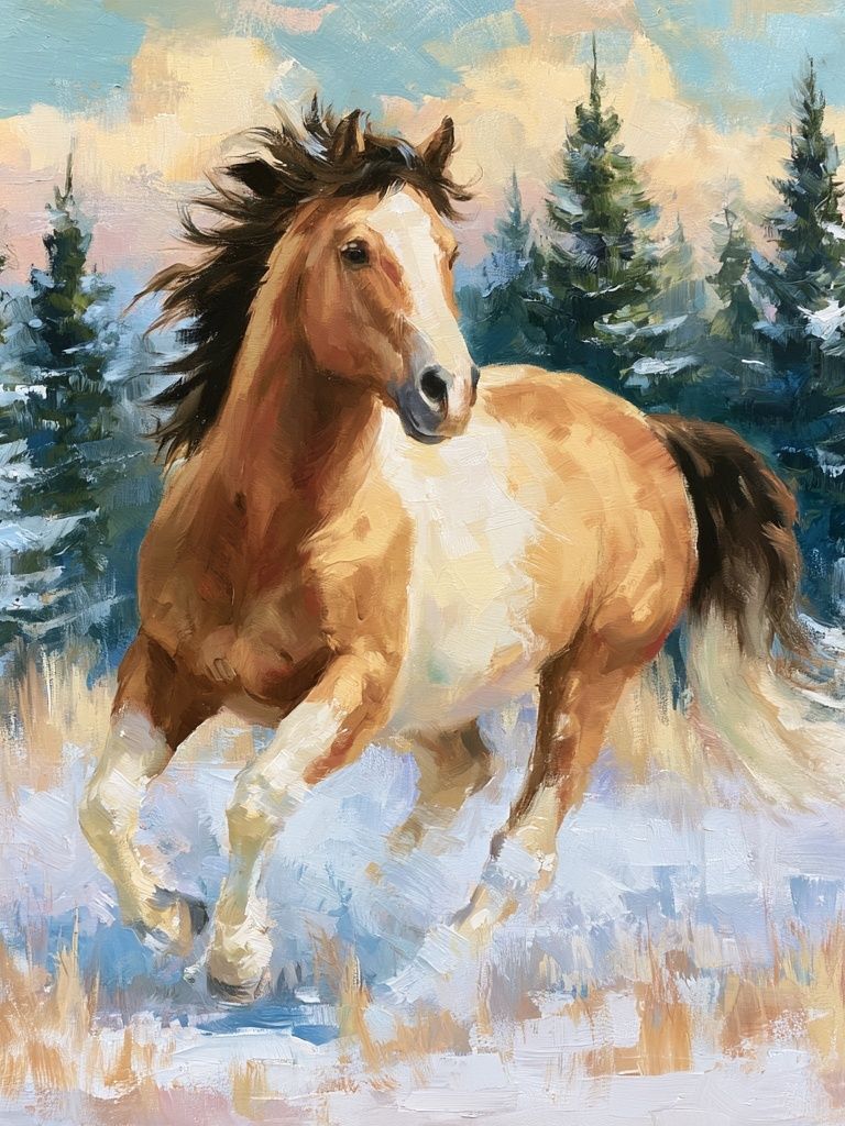 Winter Horse in Snowy Pines Poster. poster — animals art