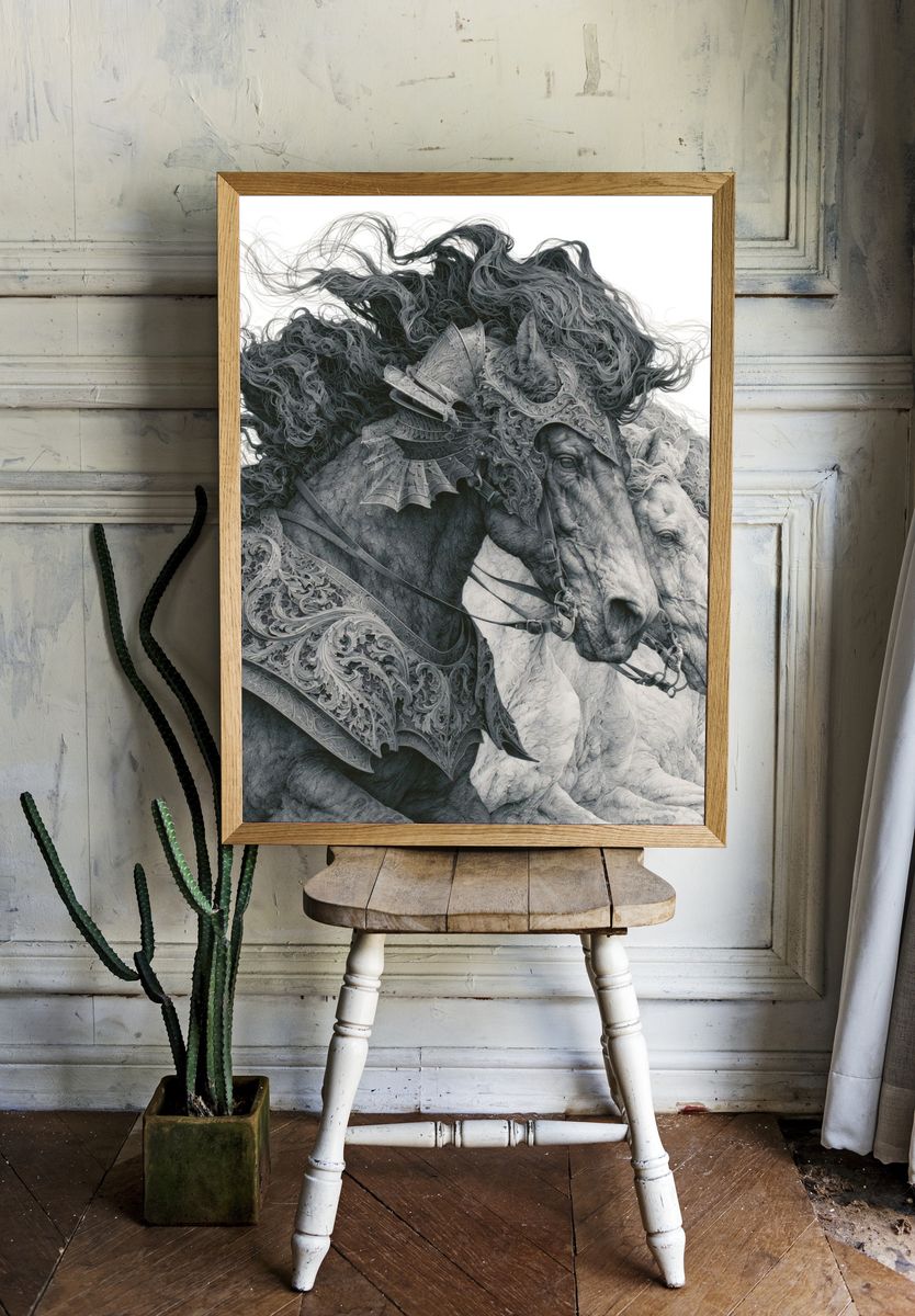 Armored Horses Illustration Poster. — room view 1