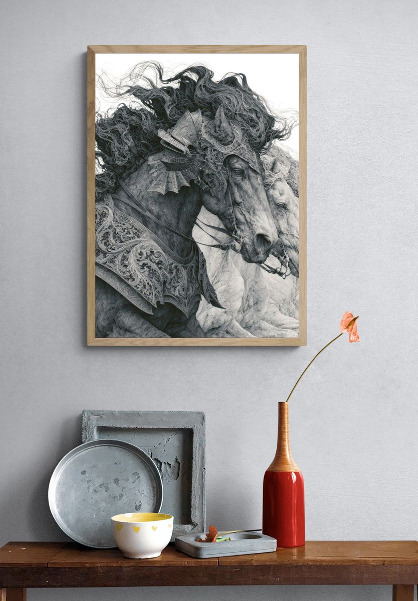 Armored Horses Illustration Poster. — room view 3