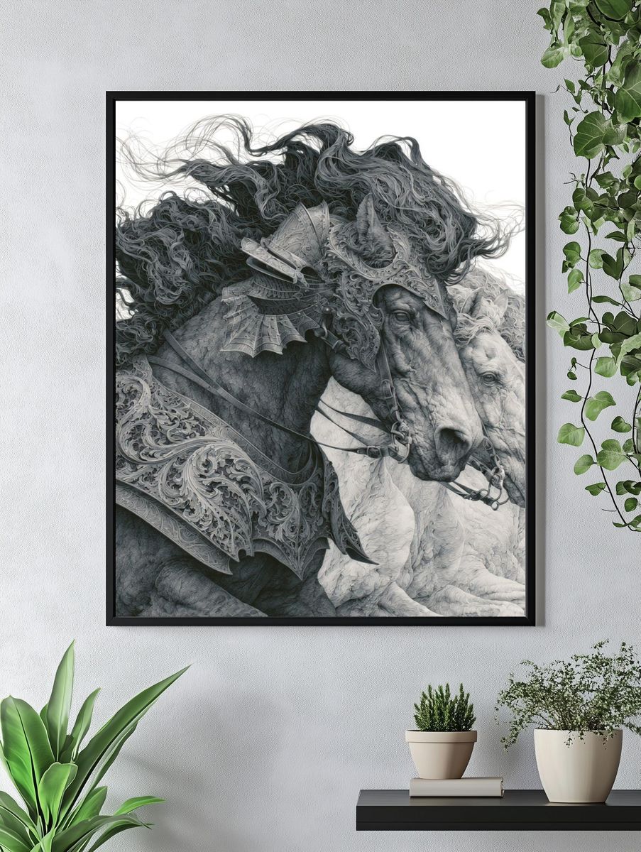 Armored Horses Illustration Poster. — room view 4