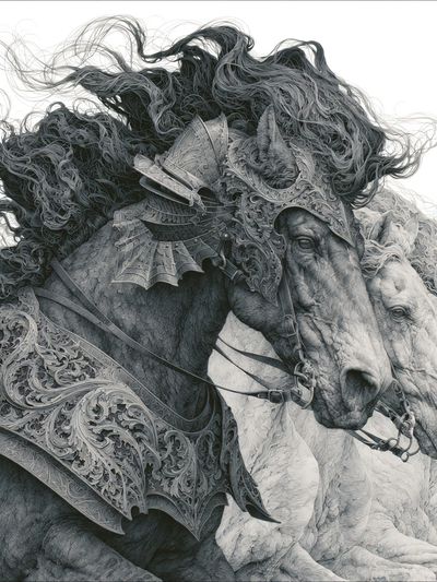 Armored Horses Illustration Poster.