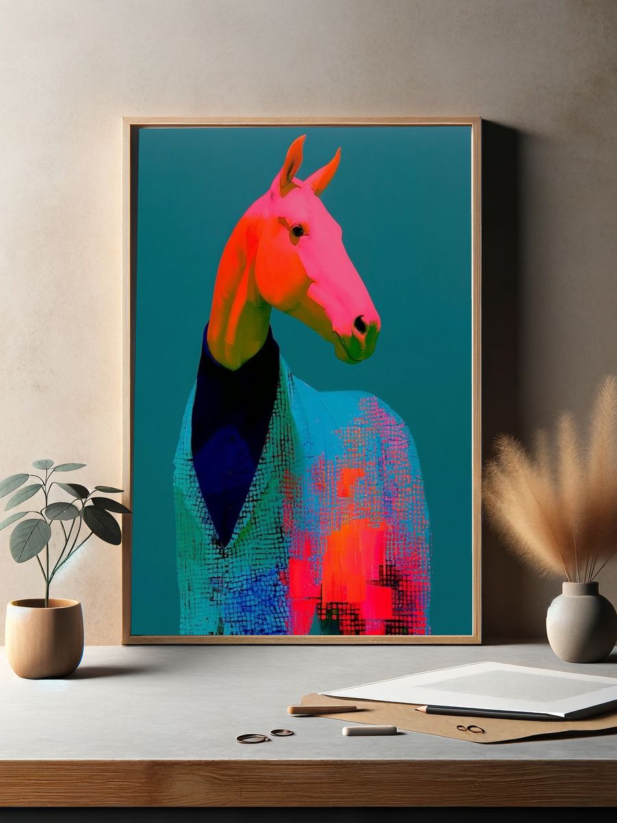 Neon Horse Portrait Print. — room view 2