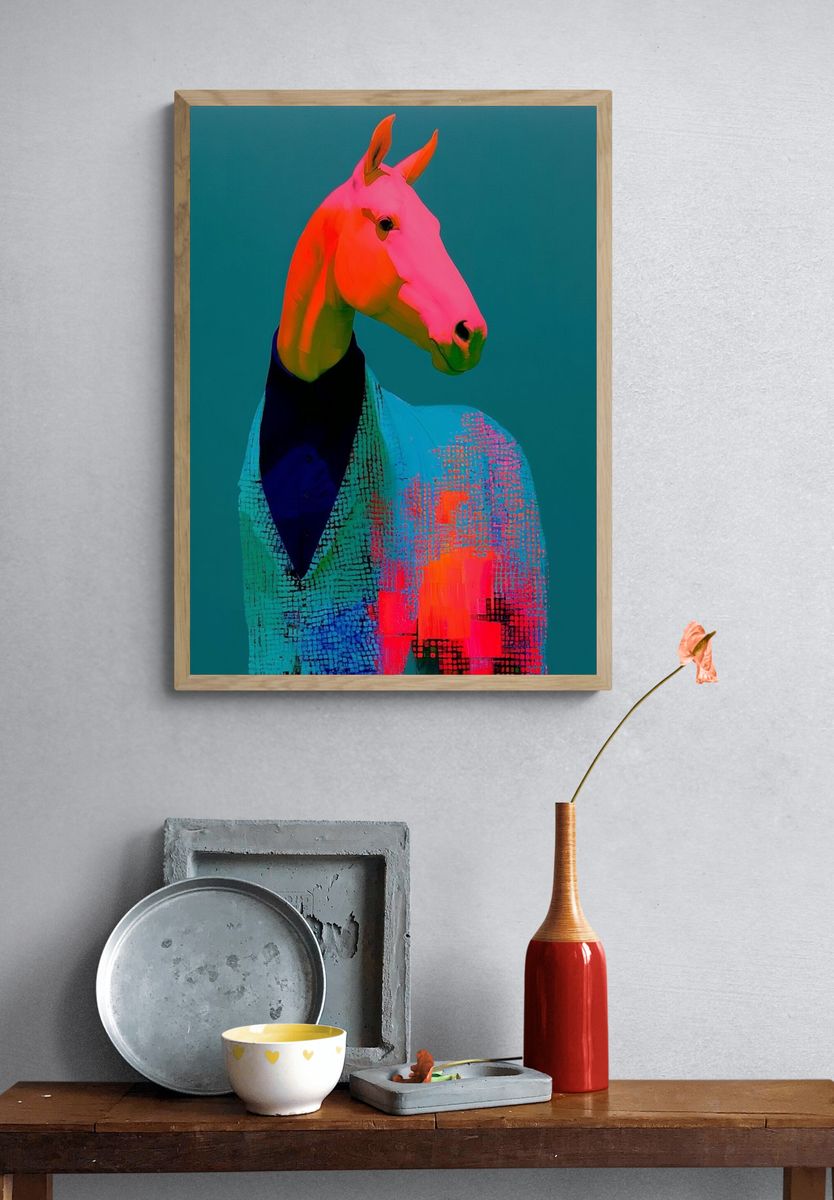 Neon Horse Portrait Print. — room view 3