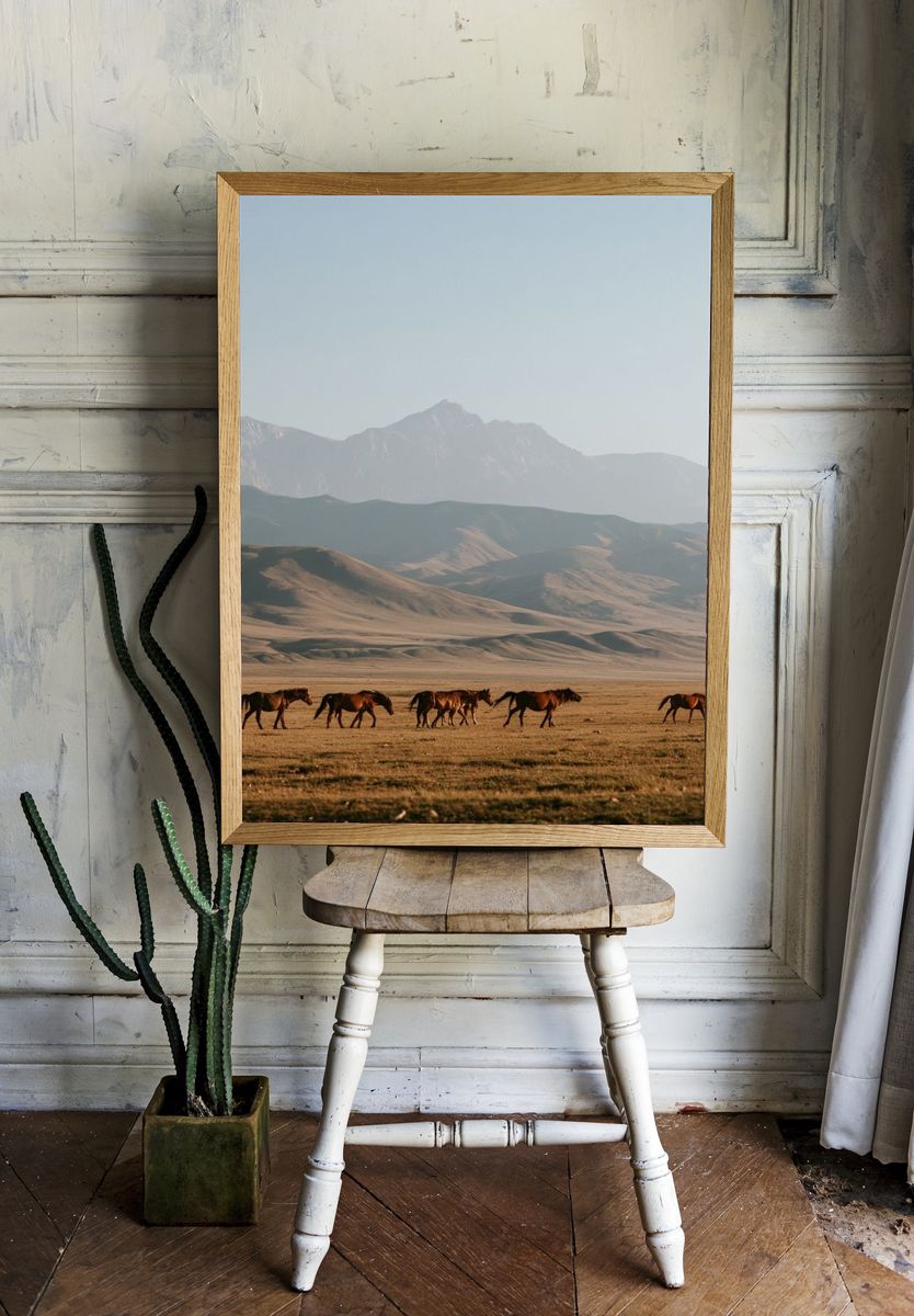 Wild Horses in Mountain Valley Poster. — room view 1