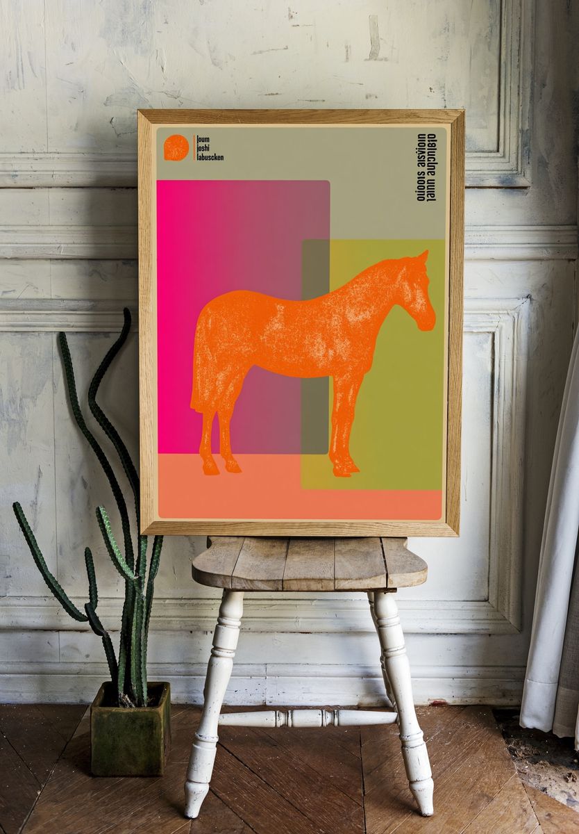 Orange Horse Pop Art Poster. room preview