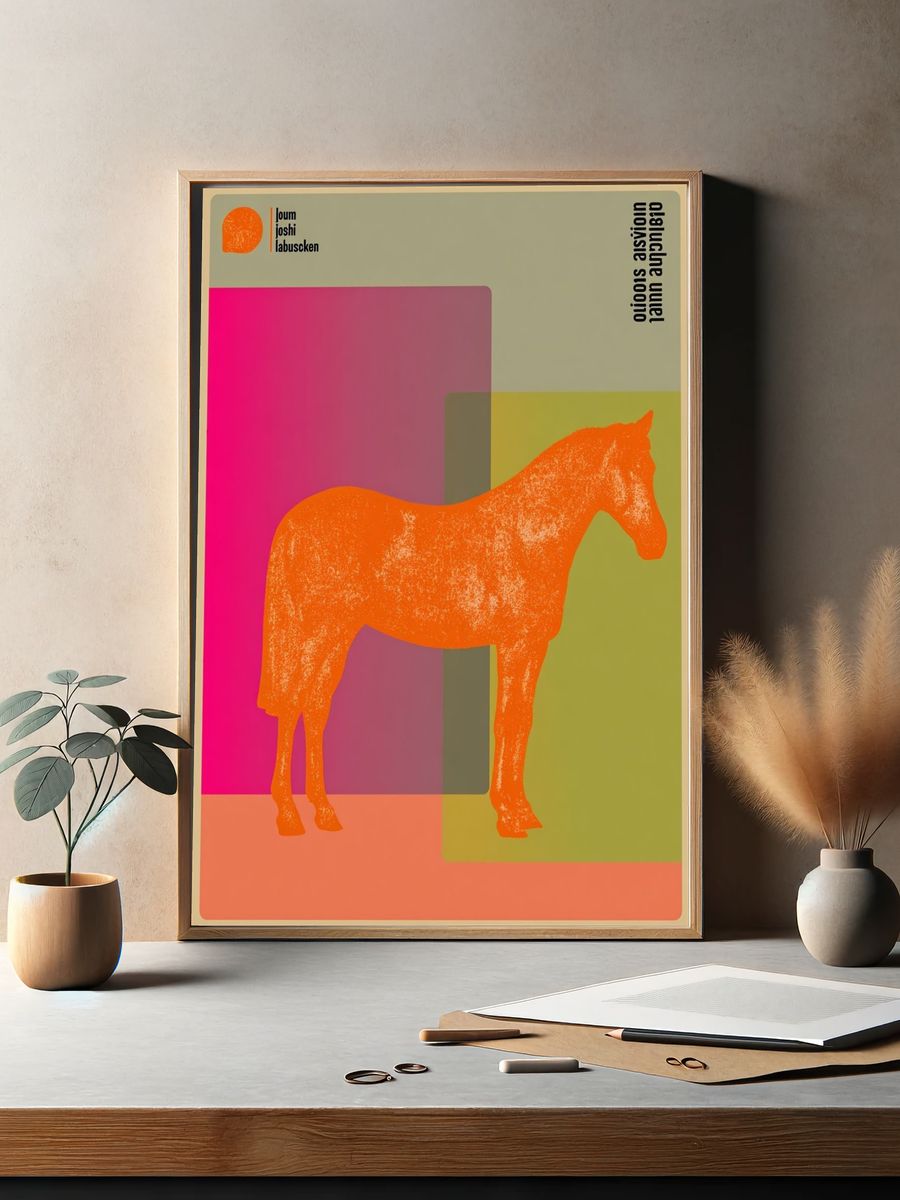 Orange Horse Pop Art Poster. — room view 2