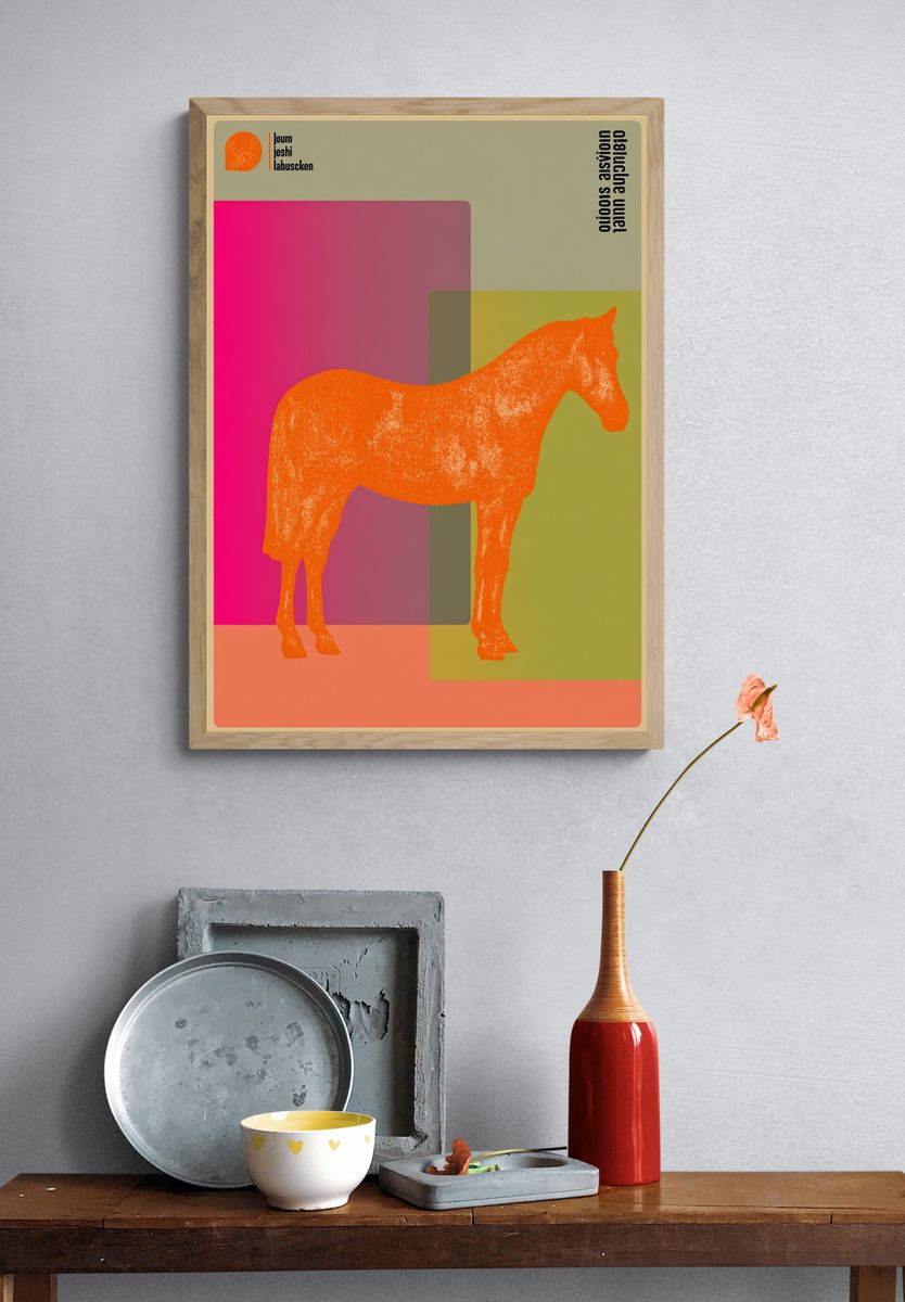 Orange Horse Pop Art Poster. — room view 3