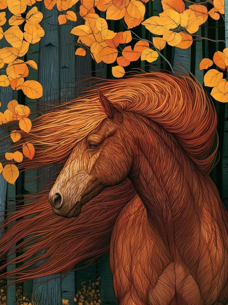 Autumn Horse Forest Illustration Poster. poster — animals art