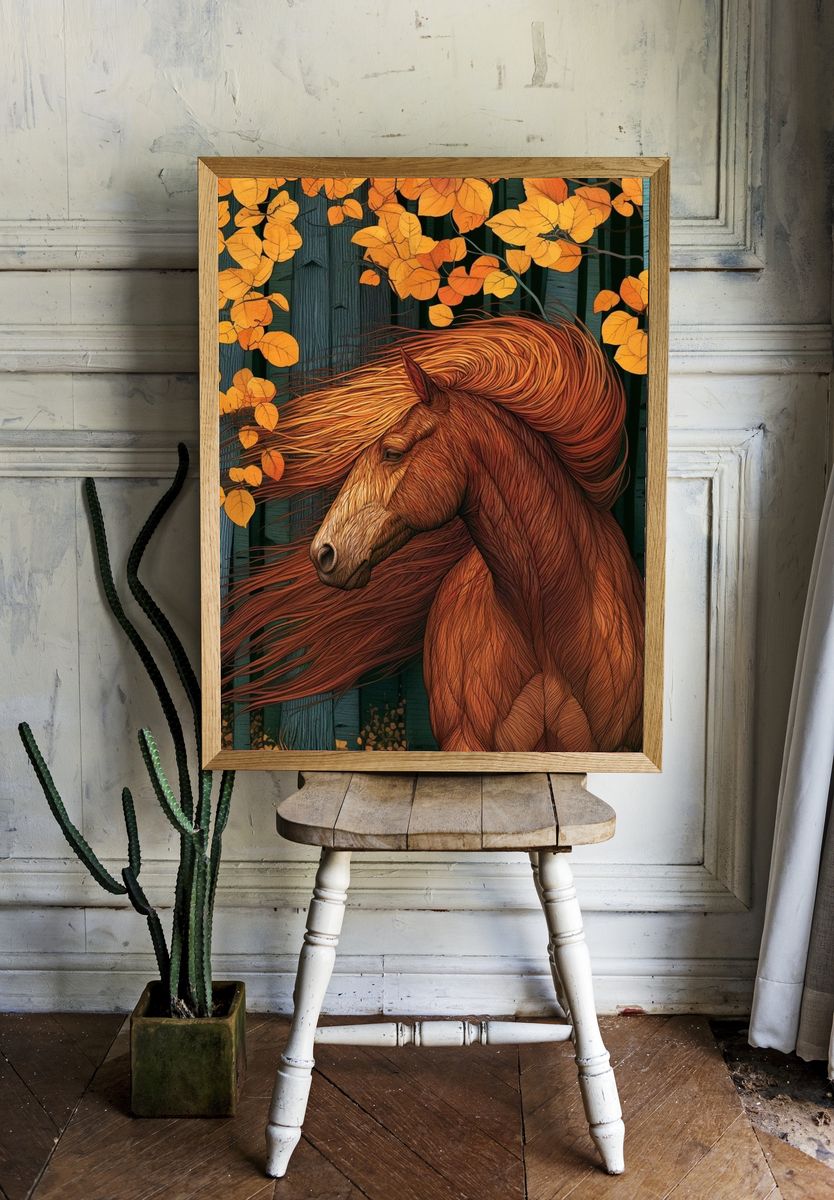 Autumn Horse Forest Illustration Poster. room preview