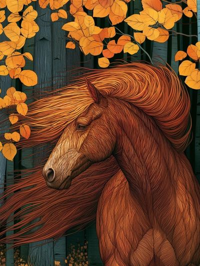 Autumn Horse Forest Illustration Poster.