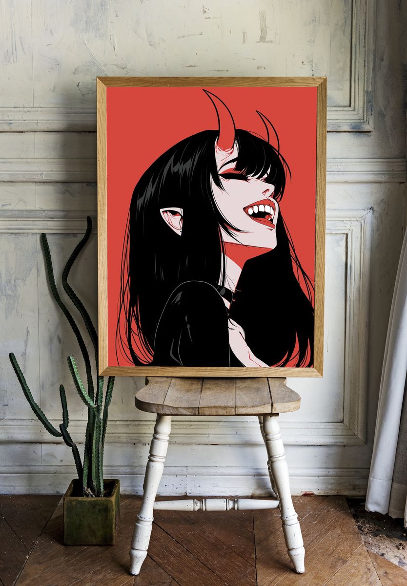 Horned Anime Girl Portrait Poster. — room view 1