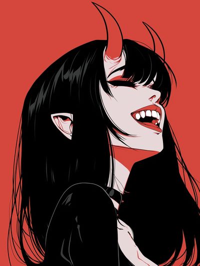 Horned Anime Girl Portrait Poster.