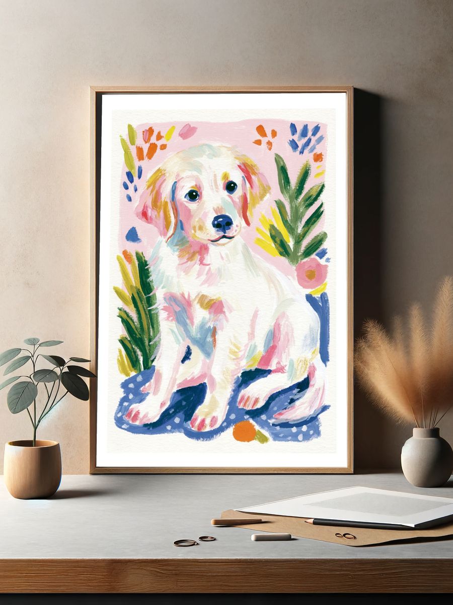 Colorful Puppy Watercolor Poster. — room view 2
