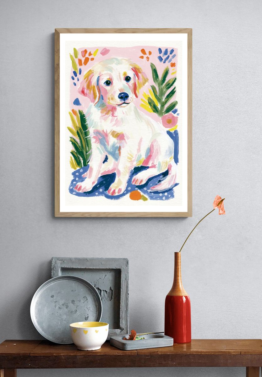 Colorful Puppy Watercolor Poster. — room view 3