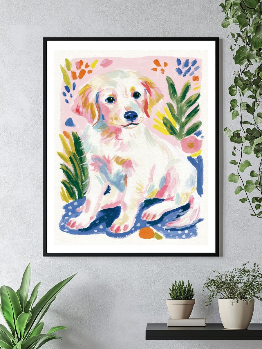 Colorful Puppy Watercolor Poster. — room view 4