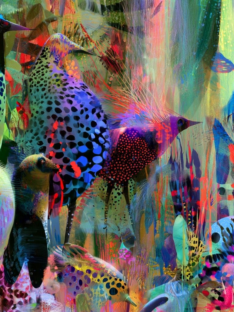 Colorful Birds Illustration Poster. poster detail