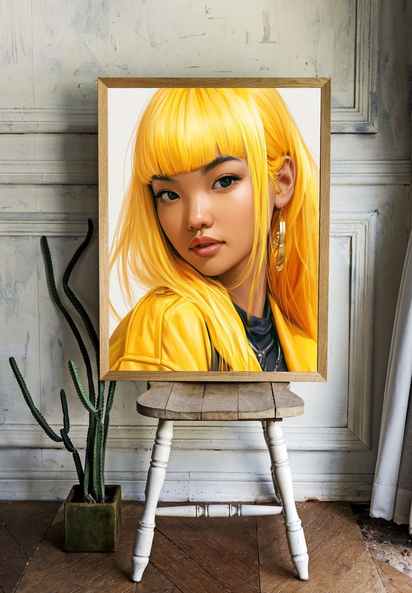 Golden Anime Portrait Poster. room preview