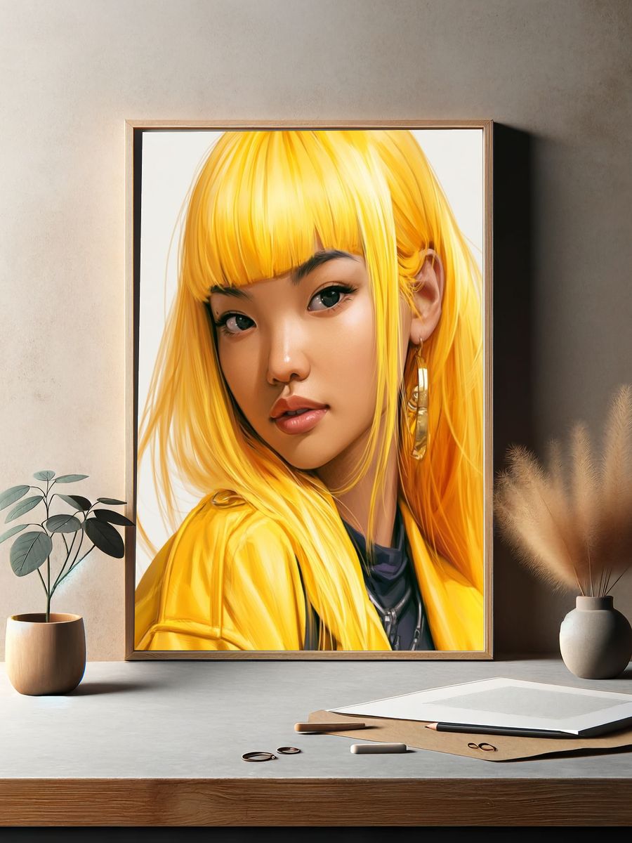 Golden Anime Portrait Poster. — room view 2