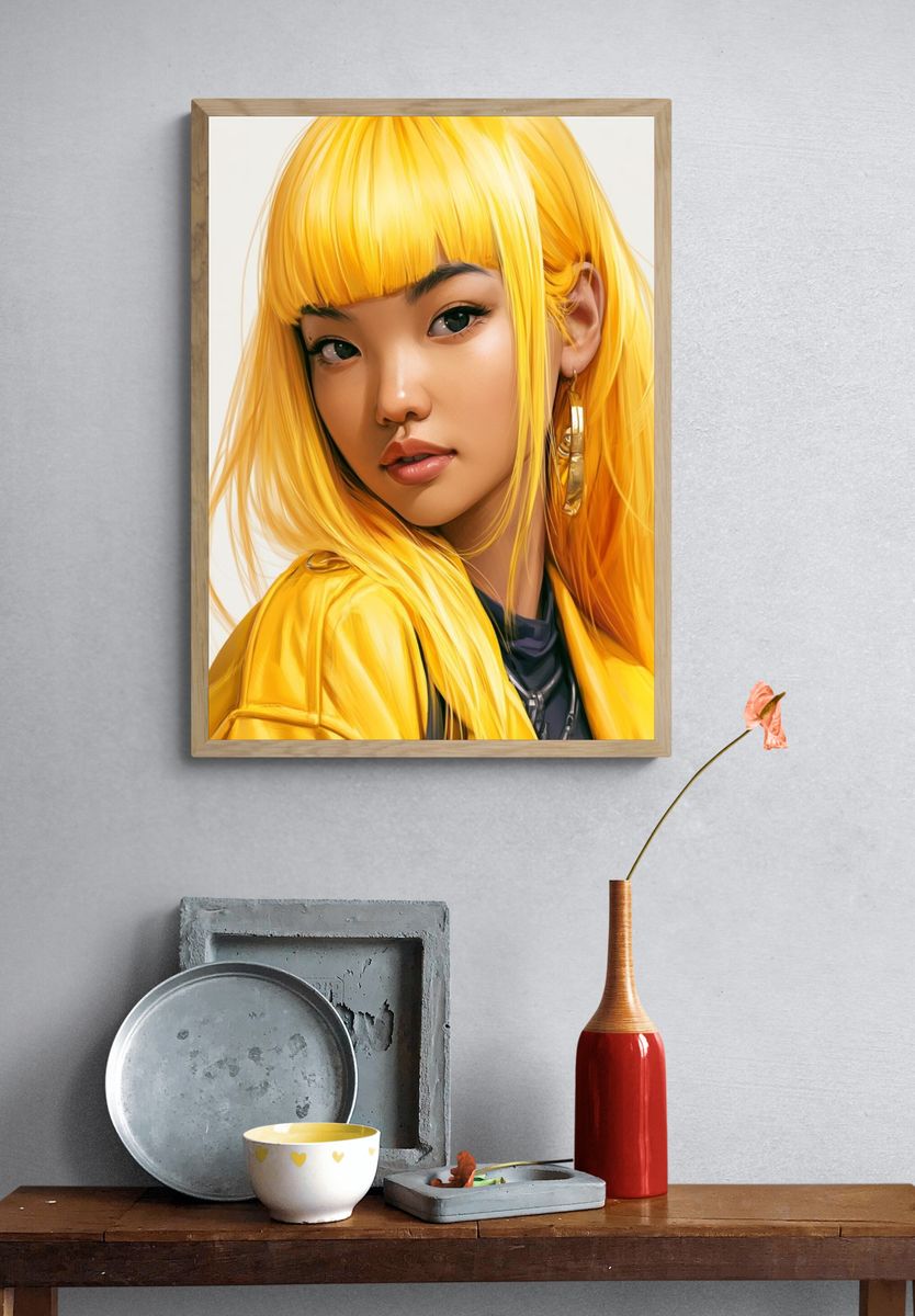Golden Anime Portrait Poster. — room view 3