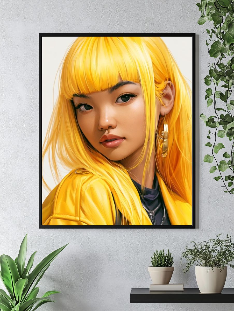 Golden Anime Portrait Poster. — room view 4