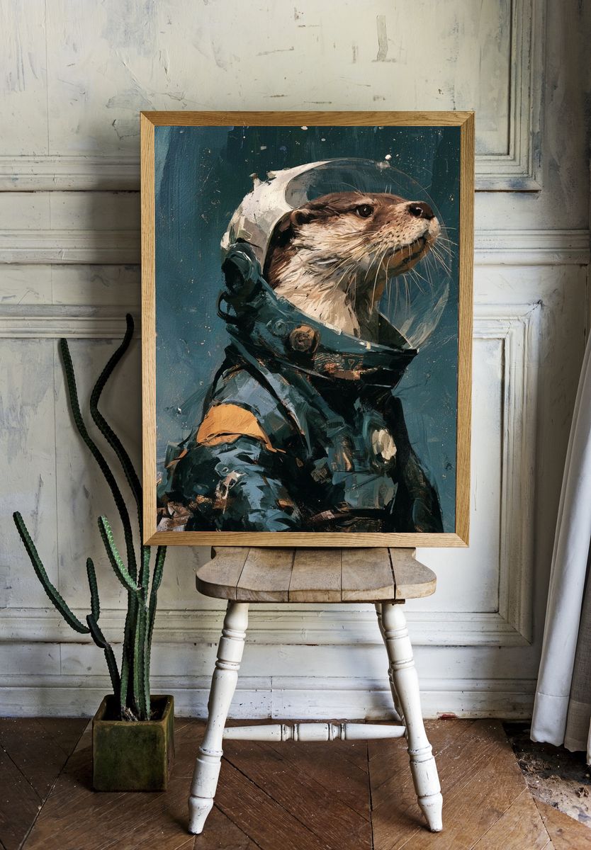 Astronaut Otter Illustration Poster. room preview