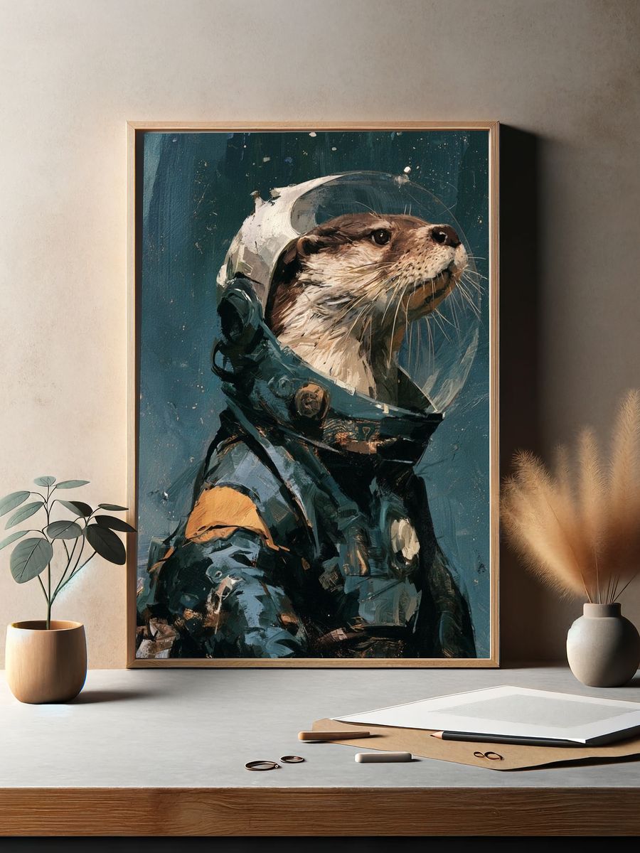 Astronaut Otter Illustration Poster. — room view 2