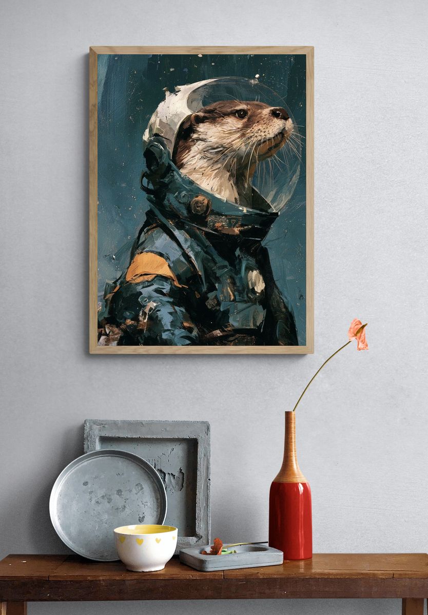 Astronaut Otter Illustration Poster. — room view 3