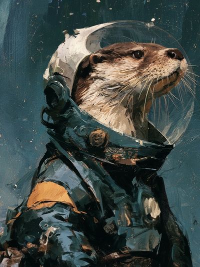 Astronaut Otter Illustration Poster.