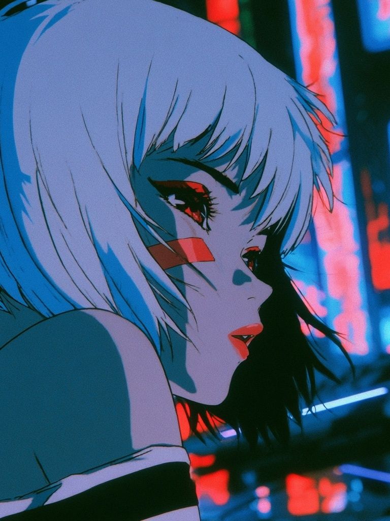 Neon Anime Girl Portrait Poster. poster — anime art