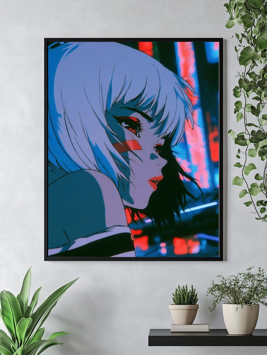 Neon Anime Girl Portrait Poster. — room view 4