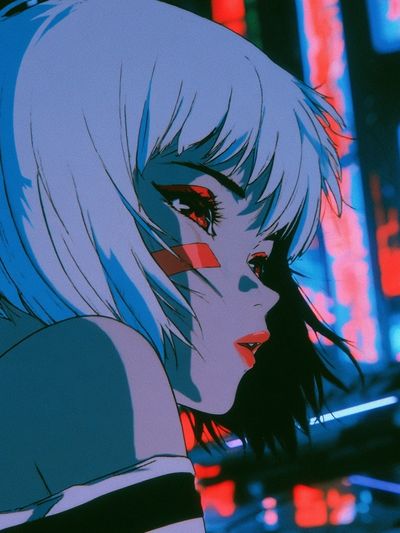 Neon Anime Girl Portrait Poster. poster