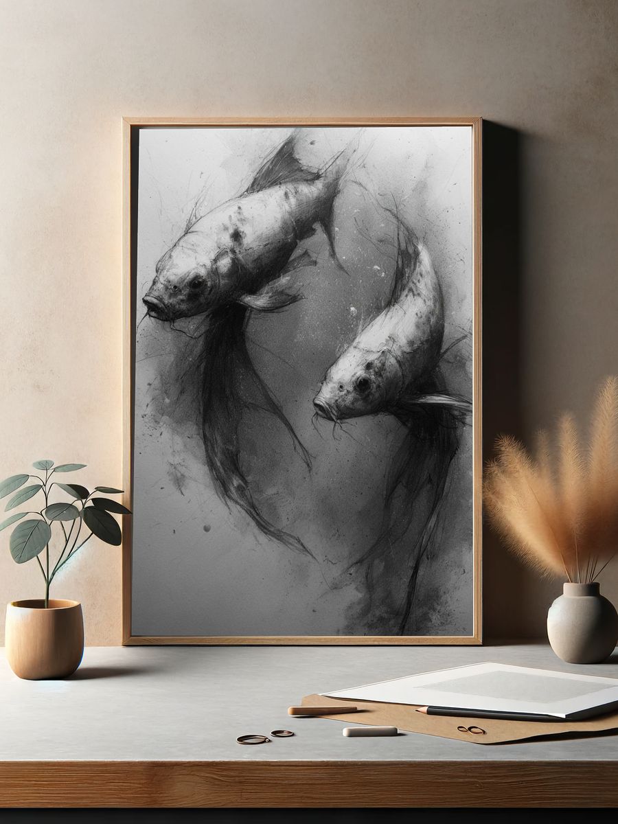 Koi Fish Sketch Poster. — room view 2