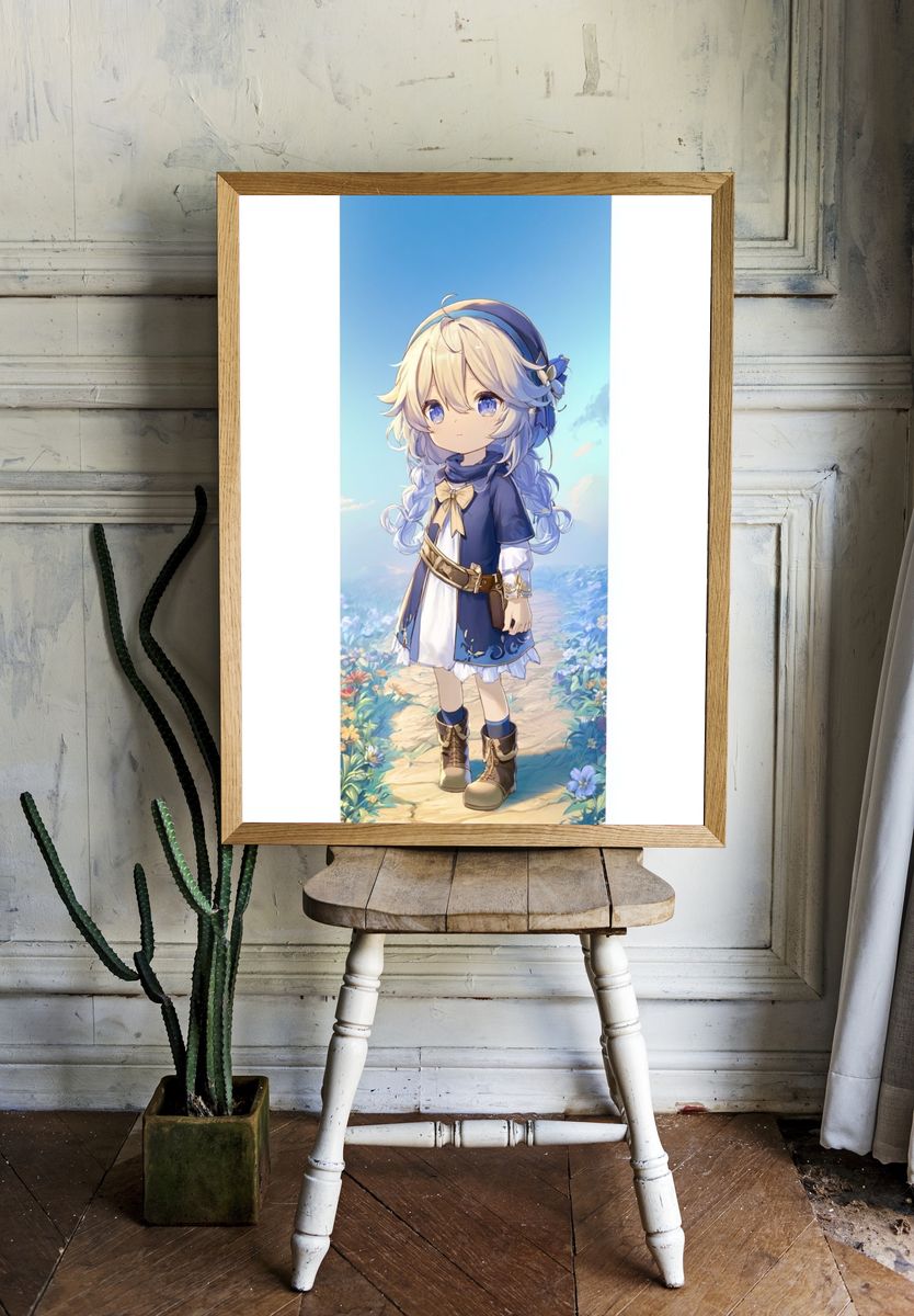 Blue-Haired Anime Girl Poster. room preview