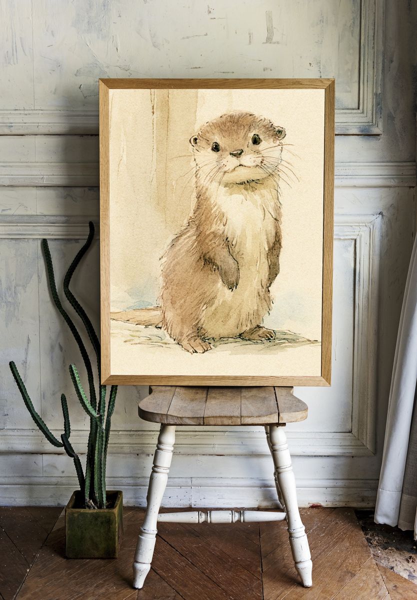 Otter Watercolor Poster. room preview