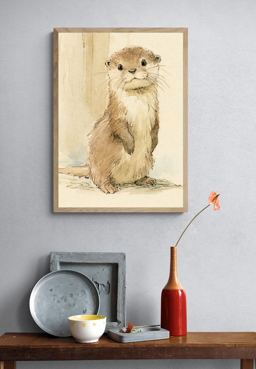 Otter Watercolor Poster. — room view 3