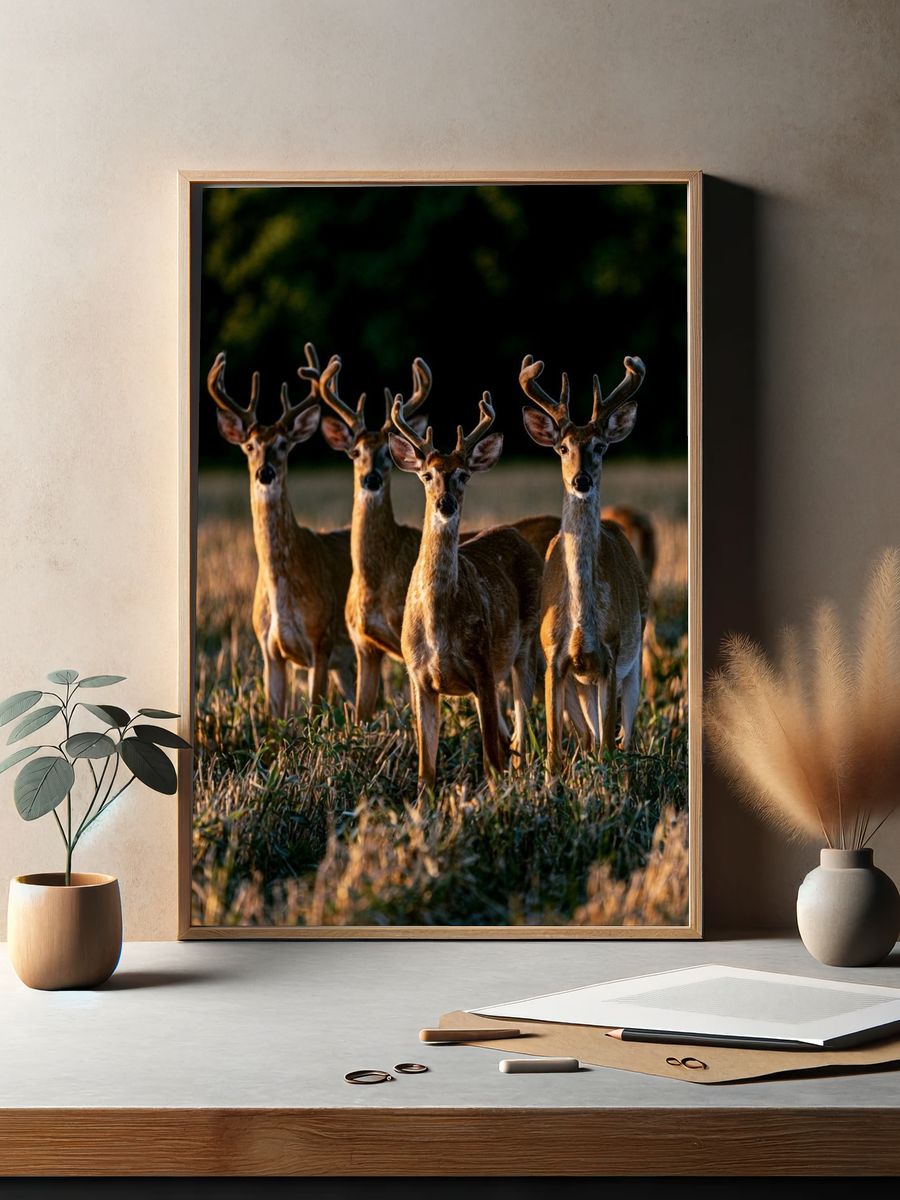 Deer in Golden Field Photography Poster. — room view 2
