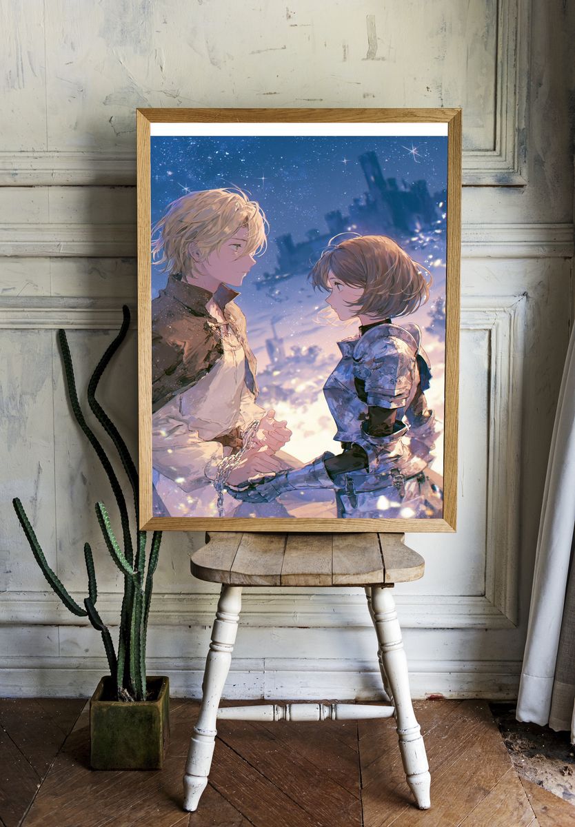 Starry Anime Lovers Illustration Poster. — room view 1