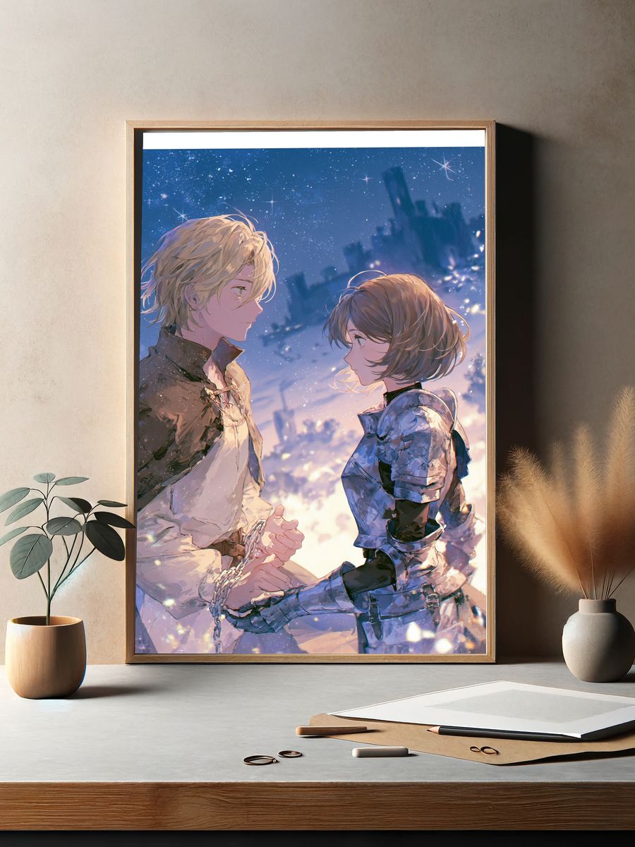 Starry Anime Lovers Illustration Poster. — room view 2