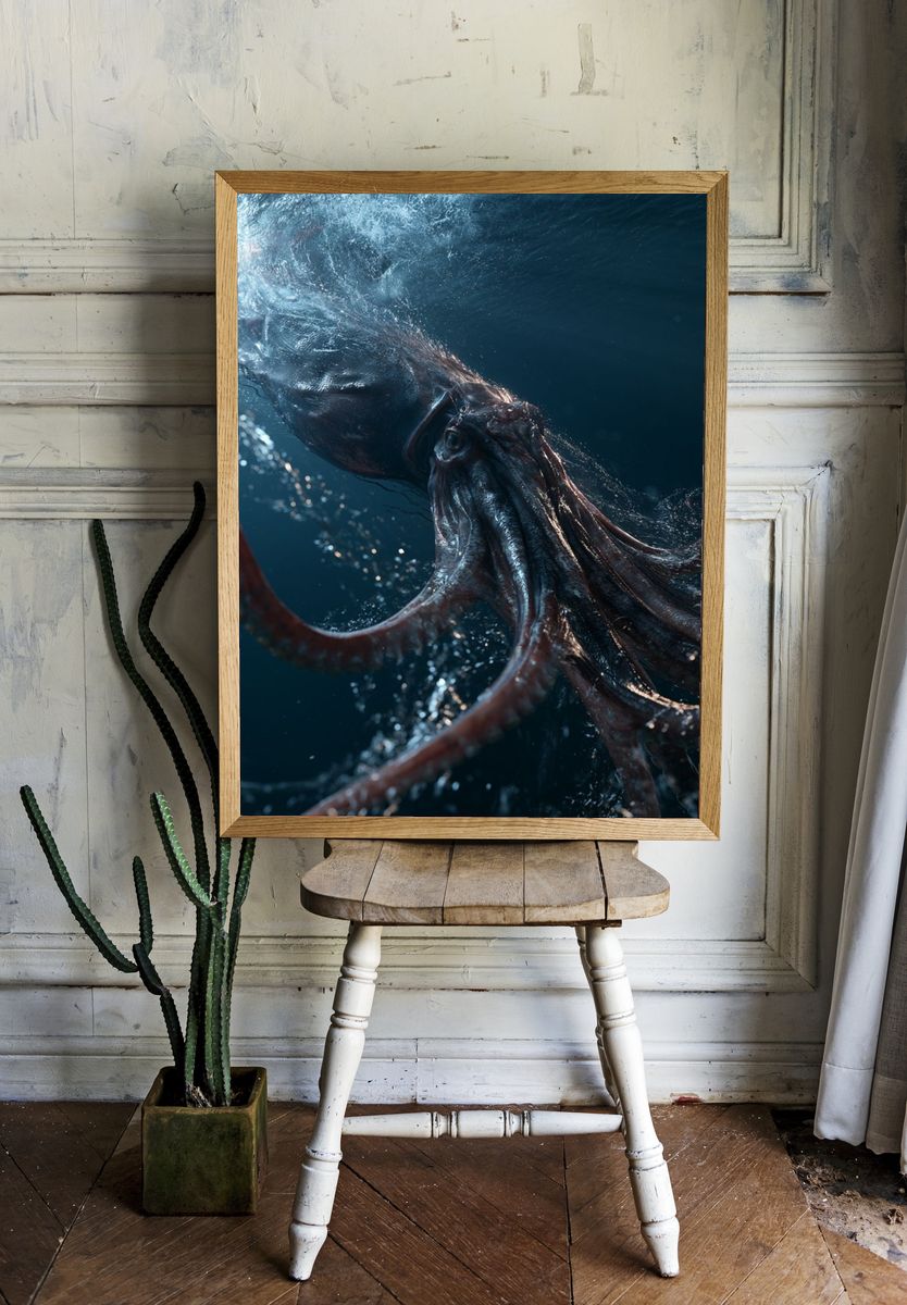Giant Squid Underwater Photography Poster. room preview