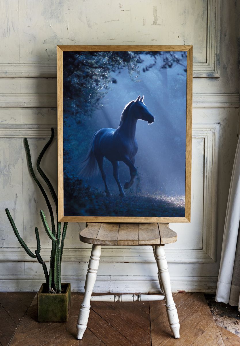 Moonlit Horse Forest Photography Poster. — room view 1