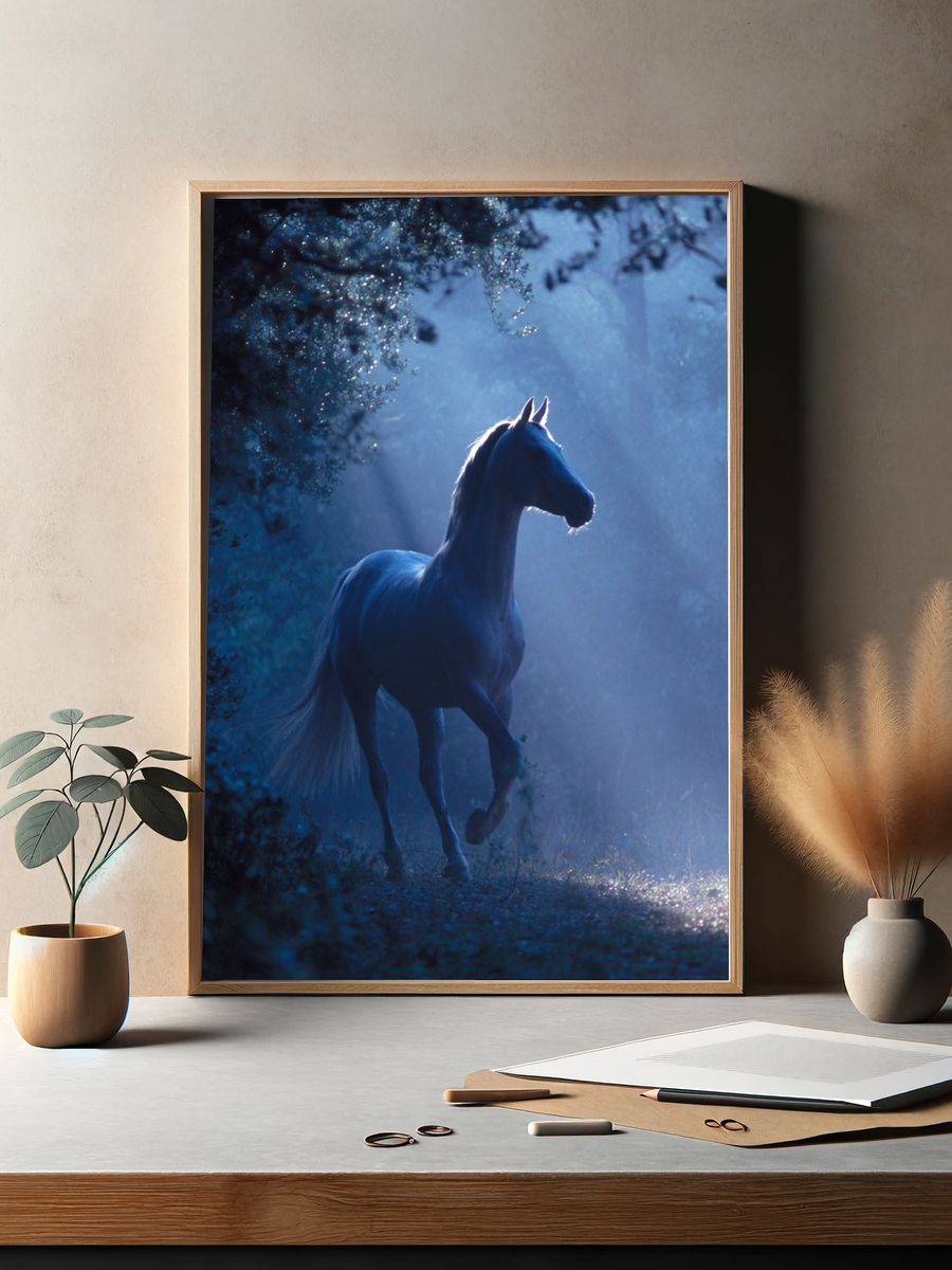 Moonlit Horse Forest Photography Poster. — room view 2