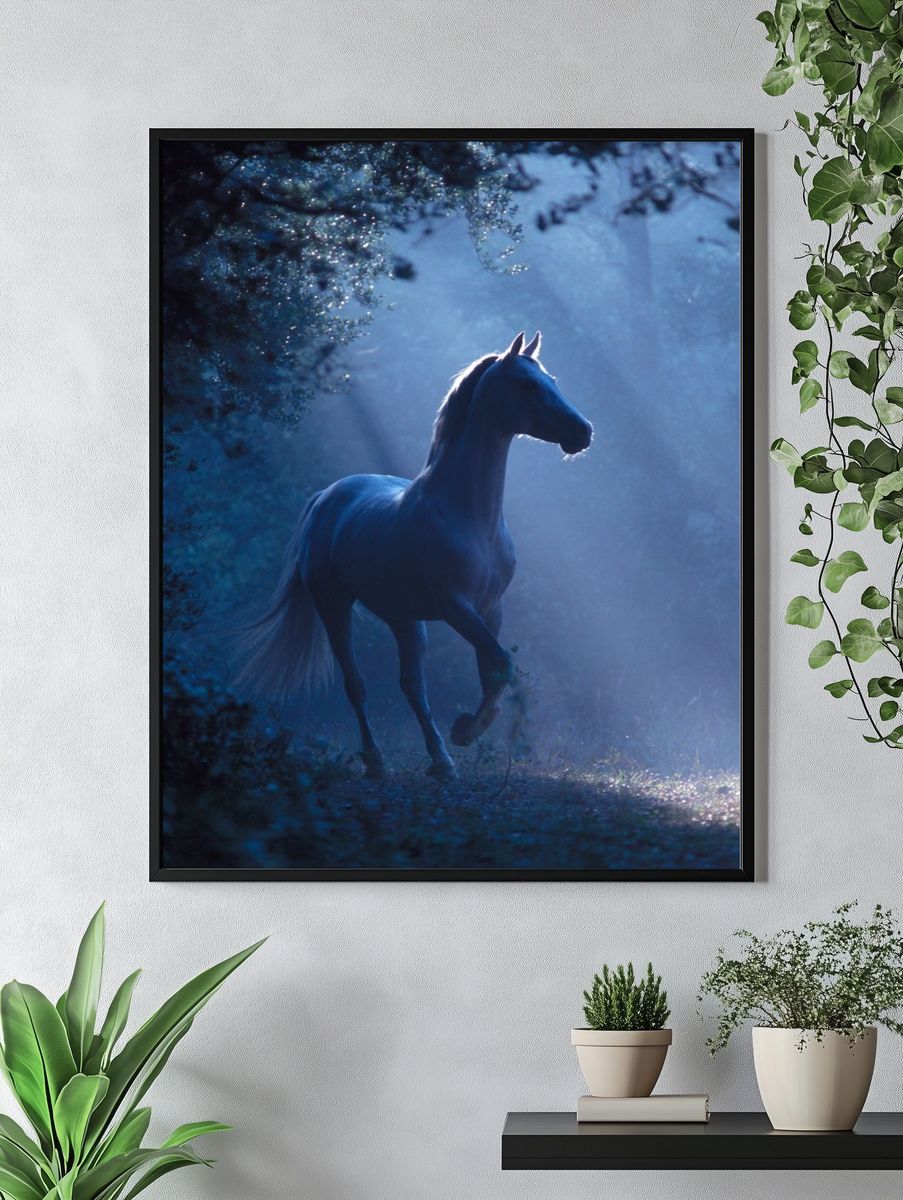 Moonlit Horse Forest Photography Poster. — room view 4