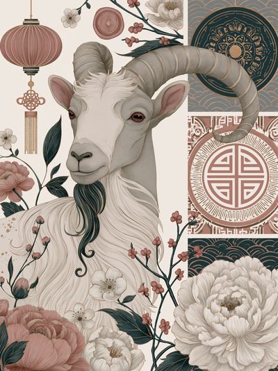 Floral Goat Illustration Poster.
